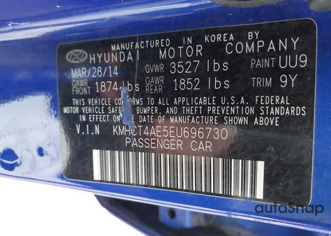 2014 Hyundai Accent Gls z USA, uszkodzony, nr VIN KMHCT4AE5EU696730